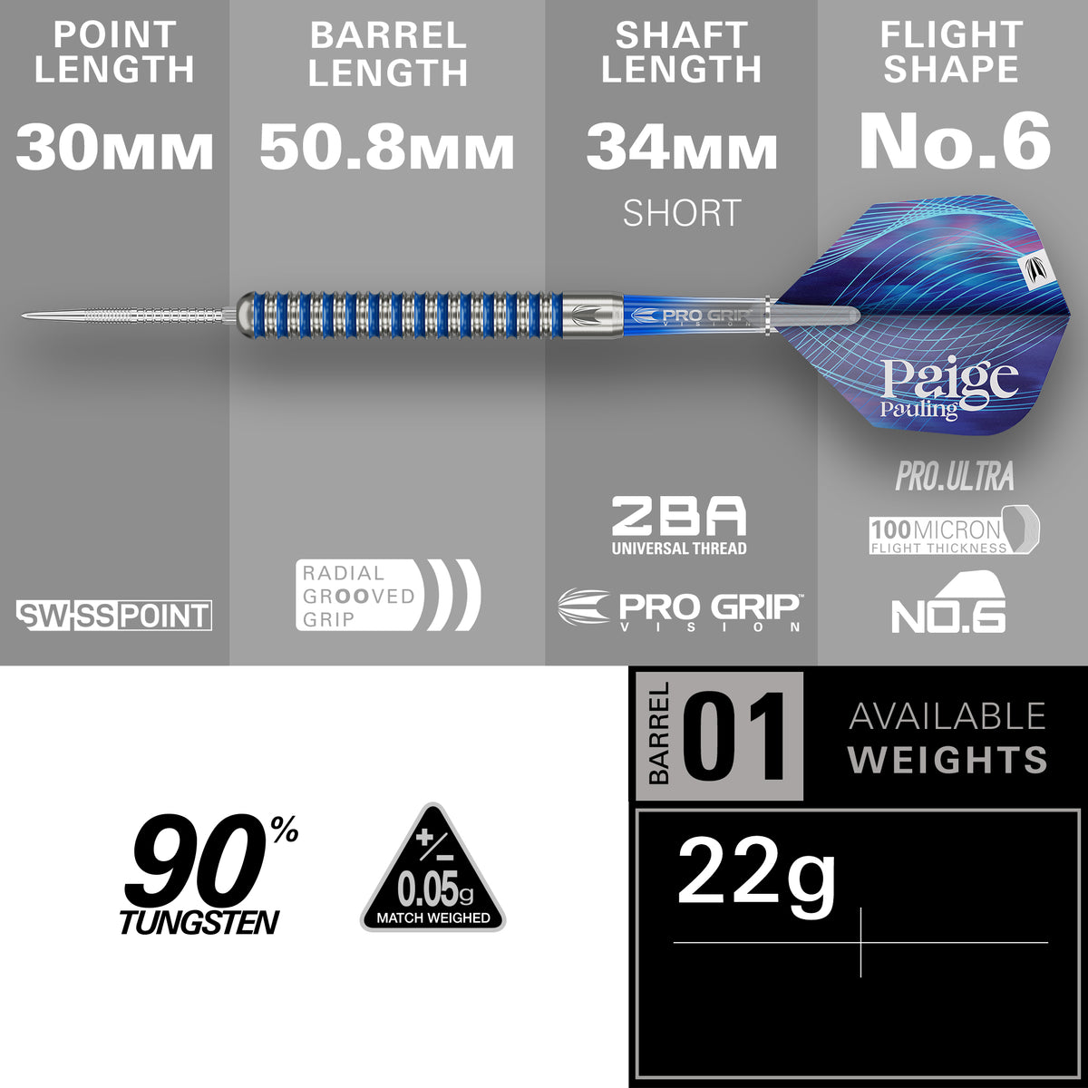 Target Paige Pauling 90% 22g SP Steel Tip Darts