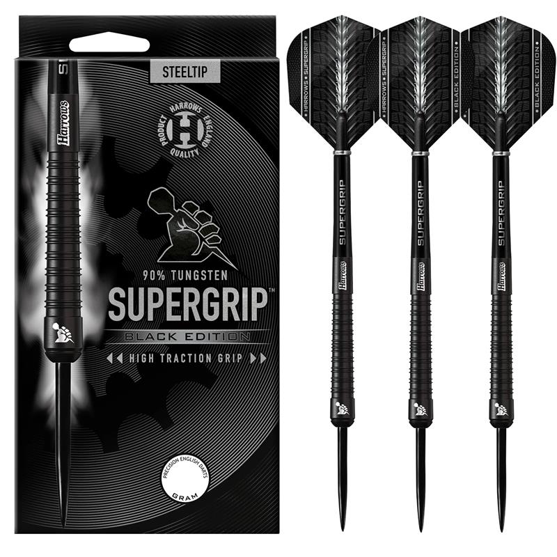 Harrows Supergrip Black Edition 90% Tungsten Steel Tip Darts