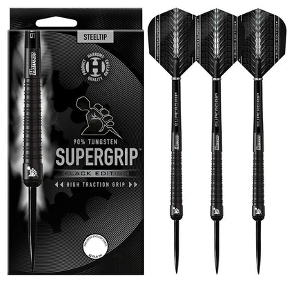 Harrows Supergrip Black Edition 90% Tungsten Steel Tip Darts