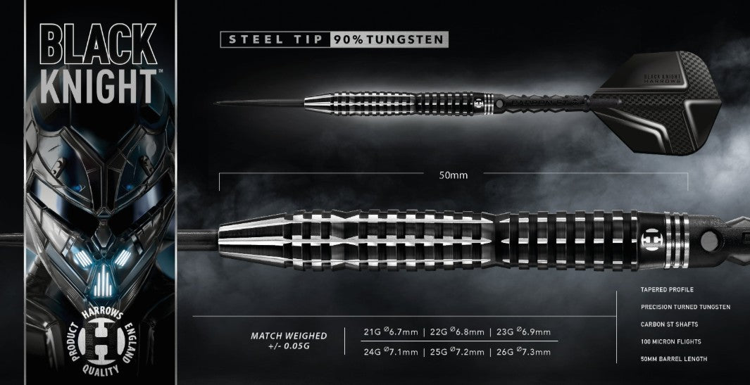 Harrows Black Knight 90% Tungsten Steel Tip Darts