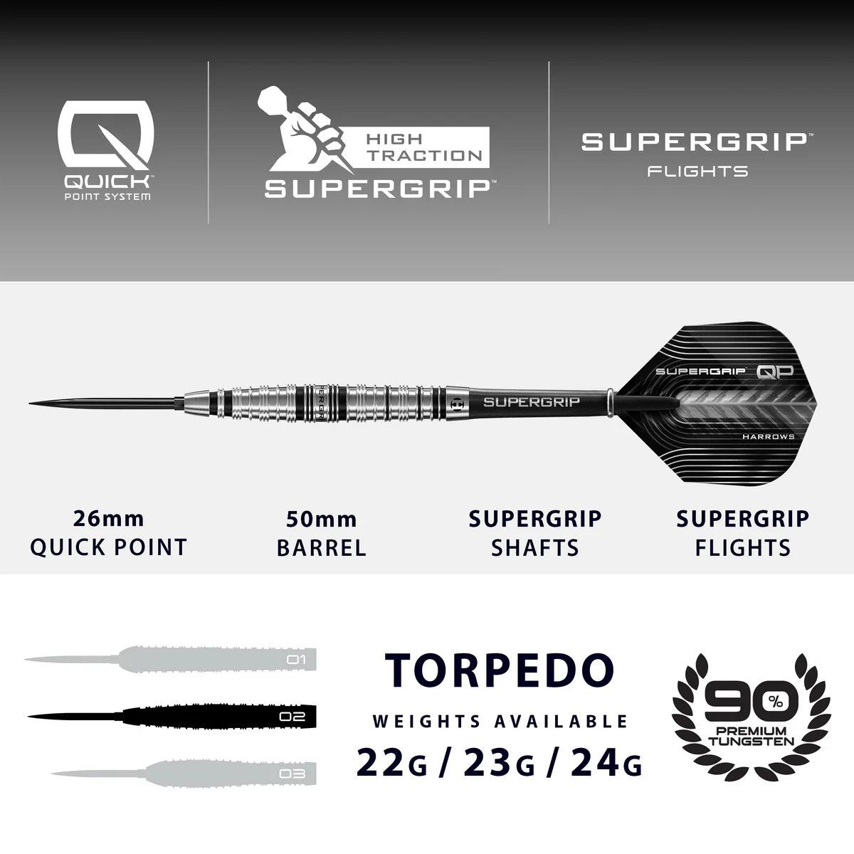 Harrows Supergrip QP Torpedo 90% Darts