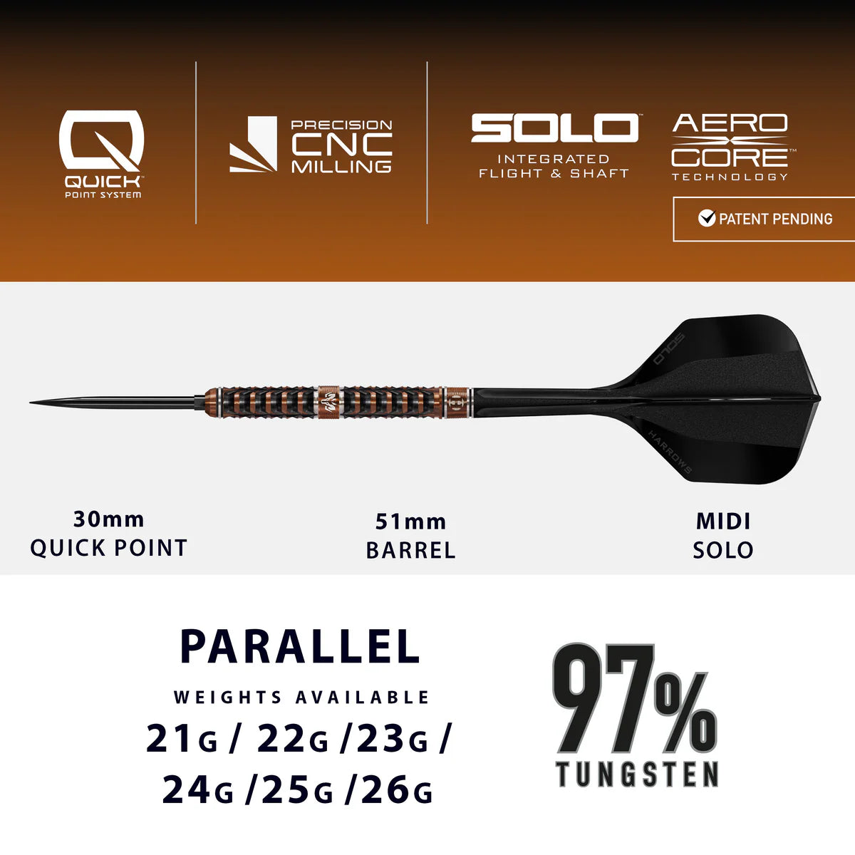 Harrows Wolfram Trinity 97% QP Darts